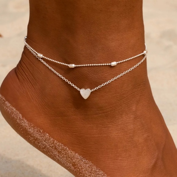 2 Piece Simple Heart Anklet Set - Picture 2 of 7